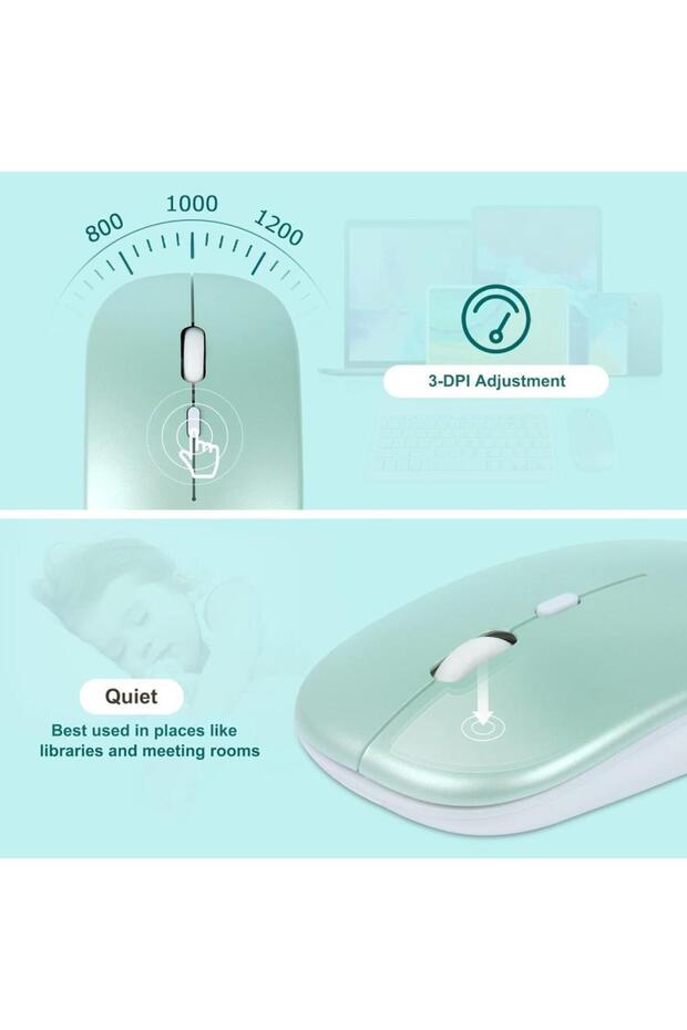 Chuwi Ubook X Pro 13" Uyumlu Kablosuz Bluetooth Pilli Optik Mouse - Yeşil - 6