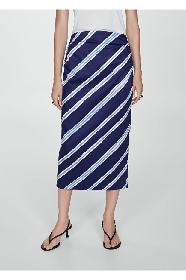 Çizgili yırtmaçlı etek - 1