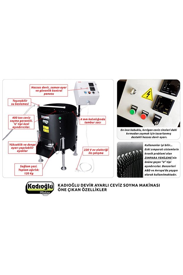 Cks90d Devir Ayarlı Ceviz Soyma Makinesi 180 Litre 100-120kg - 3