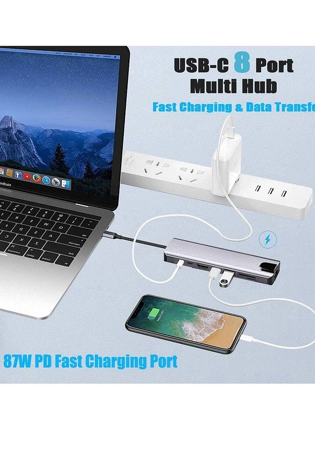 8 In 1 Ethernet Rj45 Sd Tf Usb Type C Hub Hdmı Girişli Macbook Çevirici Çoğaltıcı - 3