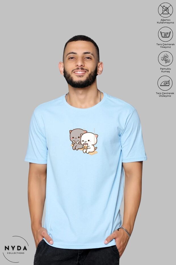 Unisex Crew Neck Bubu Dudu Swing Printed Cotton Oversize Short Sleeve T-Shirt