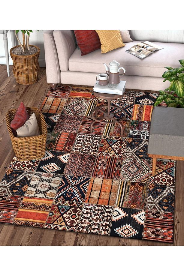 Kilim Dijital Baskı Yıkanabilir Kaymaz Taban Salon Mutfak Balkon Halısı Yolluk - 1