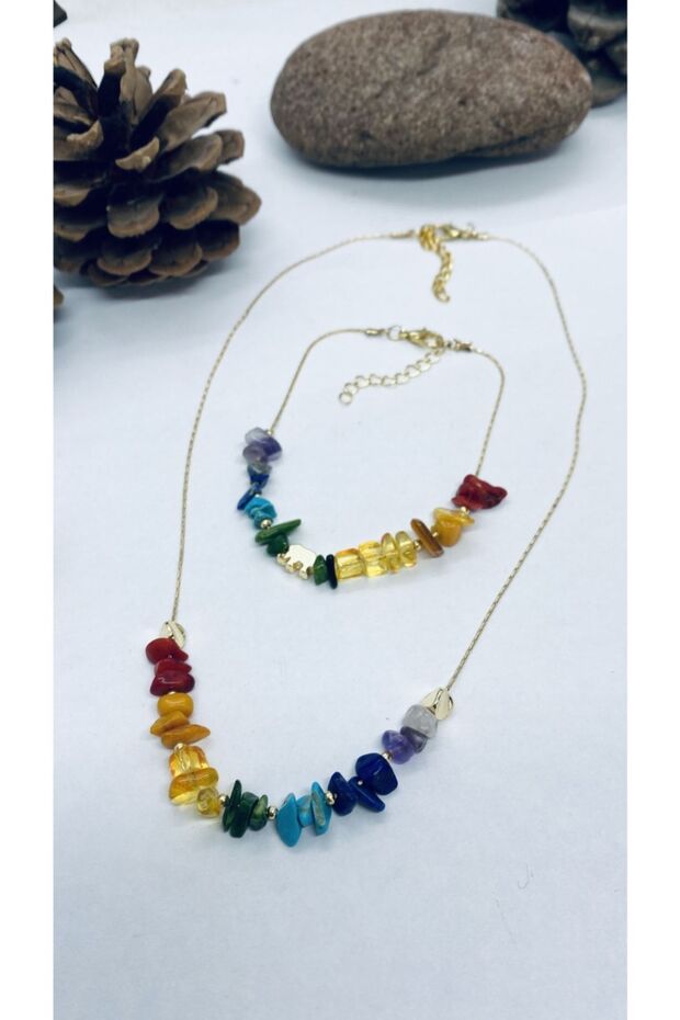 Handmade Ethnic Authentic Hippie Bohemian Natural Stone Necklace Bracelet Set