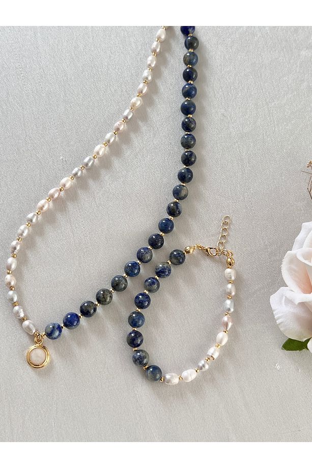 Sertifikalı Gerçek Inci Lapis Lazuli  bileklik set, Inci Ve Lapis Taşlı set, Gerçek Inci - 4