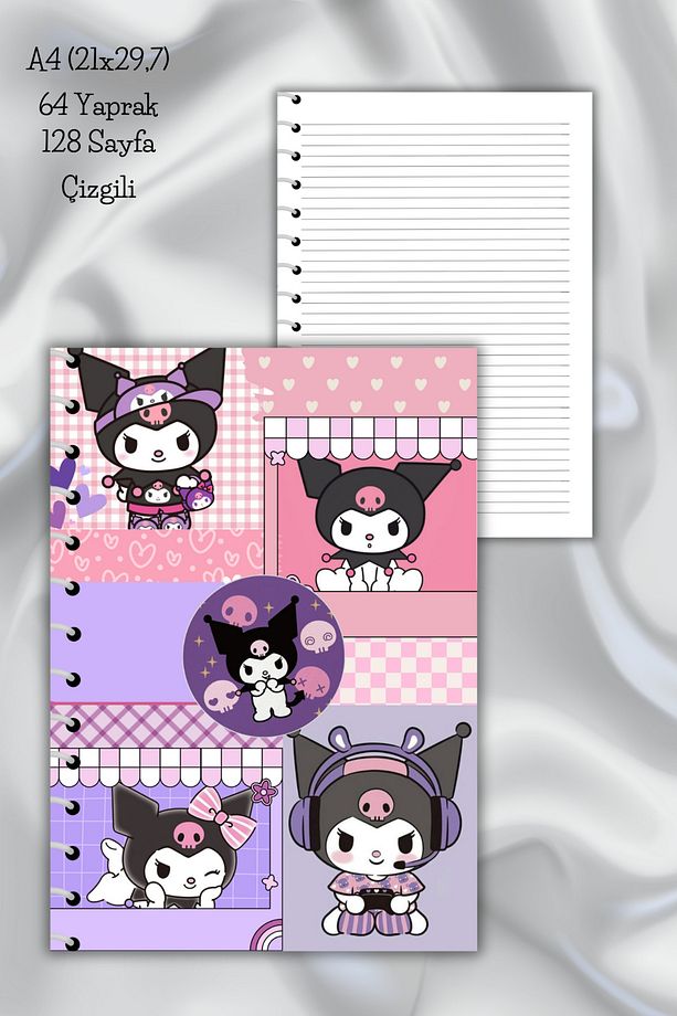 Kuromi Çizgili A4 Okul Defteri,64 Yaprak (21X29,7 CM) - 1
