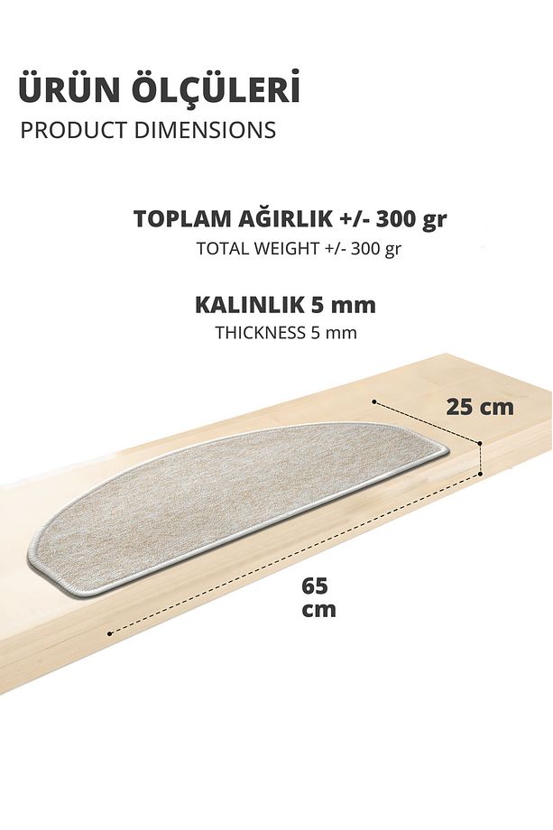 Yarım Ay Bukle Halıdan Ekonomik Basamak Ve Merdiven Paspası -bej / Adet Olarak Satılır - 3