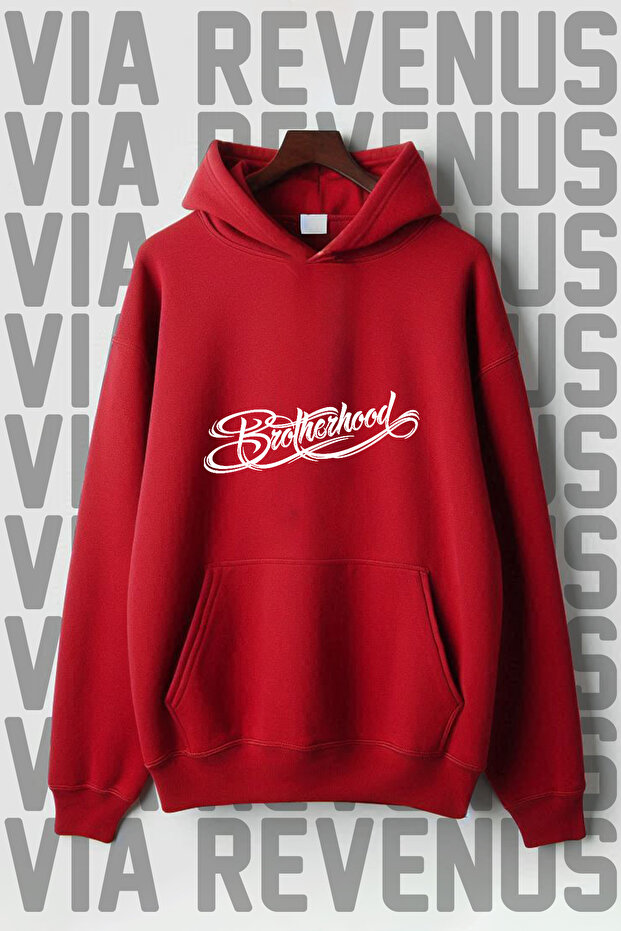 Brotherhood Printed Kangaroo Pocket 3 Thread Raised Oversize Wide Fit Hooded Sweatshirt