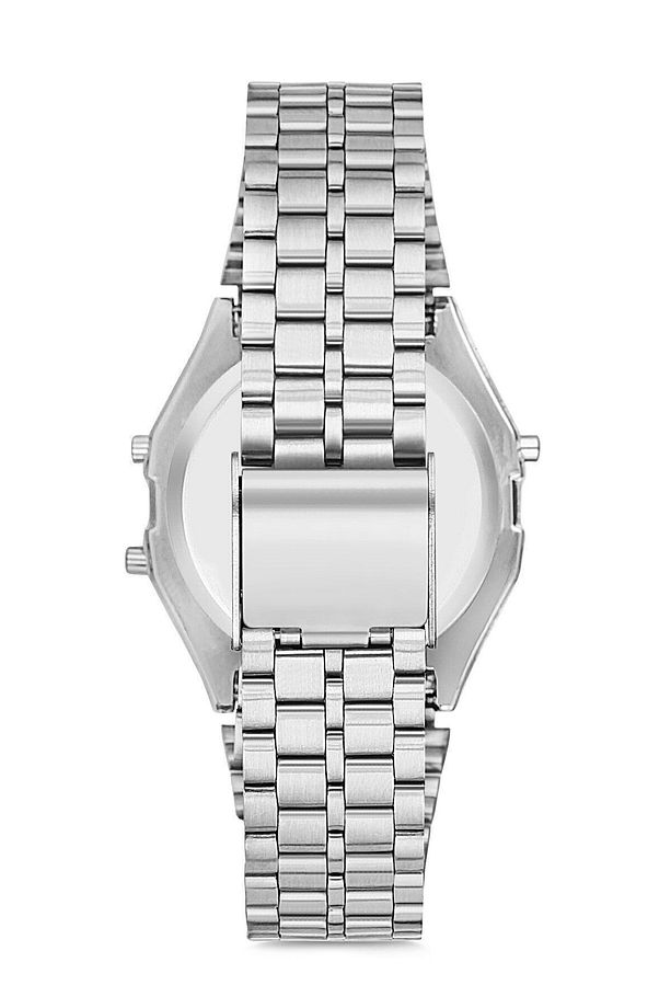 Özel Kutulu Retro Model Gümüş Renk Unisex Kol Saati Takvim Alarm Aydınlatma Kronometre - 3