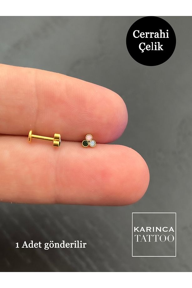 Üç Taşlı Piercing Flat Conch Forward Helix Kıkırdak Nostril Burun Tragus Piercing Küpe - 3