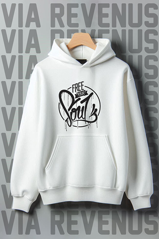 Free Your Soul Printed - 3 Thread Kangaroo Pocket Hooded Oversize Sweatshirt