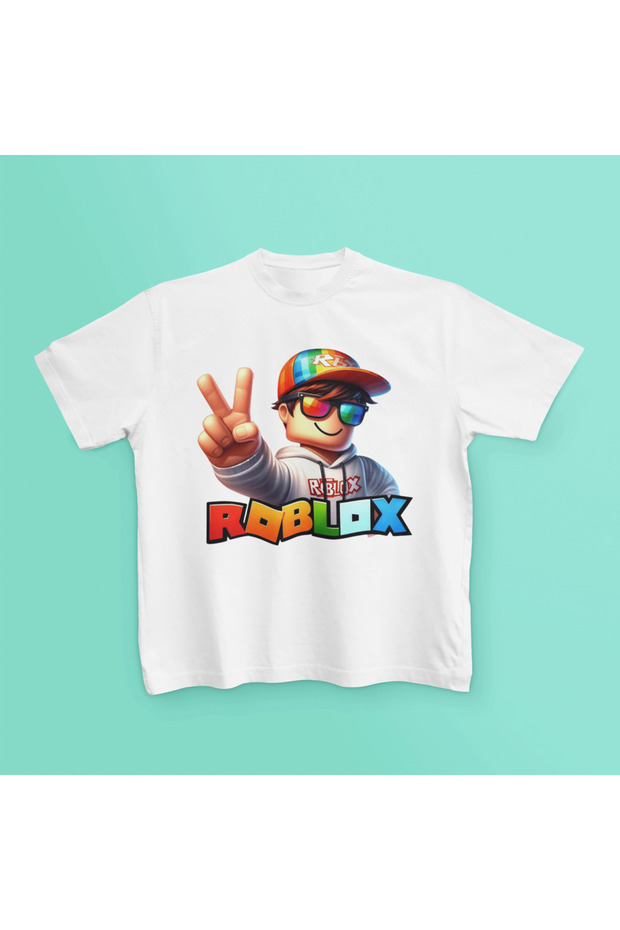 تي شيرت أطفال من القطن بأكمام قصيرة وياقة دائرية مطبوع عليه ROBLOX