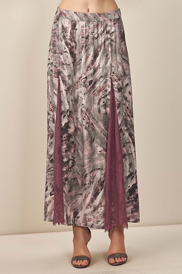 Gray Patterned Flared Skirt - 5