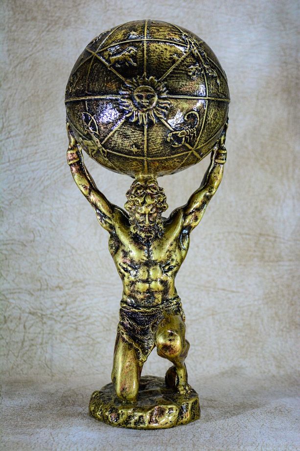 Yunan Tanrısı Atlas Büyük Boy Altın Gold Heykel Biblo - 1