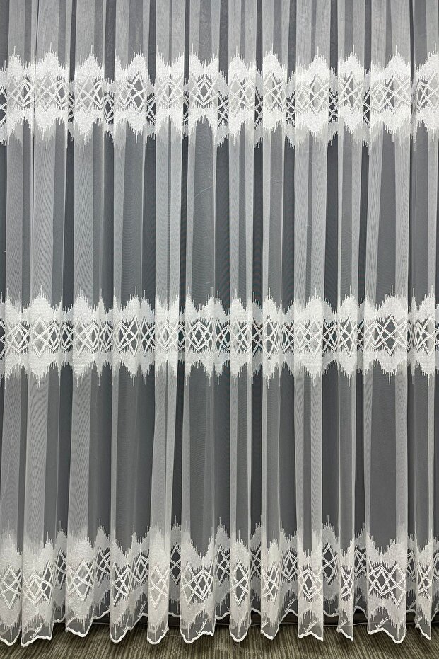 Paris Zigzag Patterned Tulle Curtain (Without Pleat) - 1