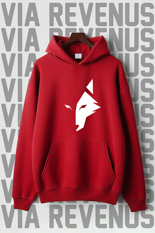 Kurt Printed Kangaroo Pocket 3 Thread Ş Fleece-Lined O Oversized Wide Fit K Hooded Sweatshirt