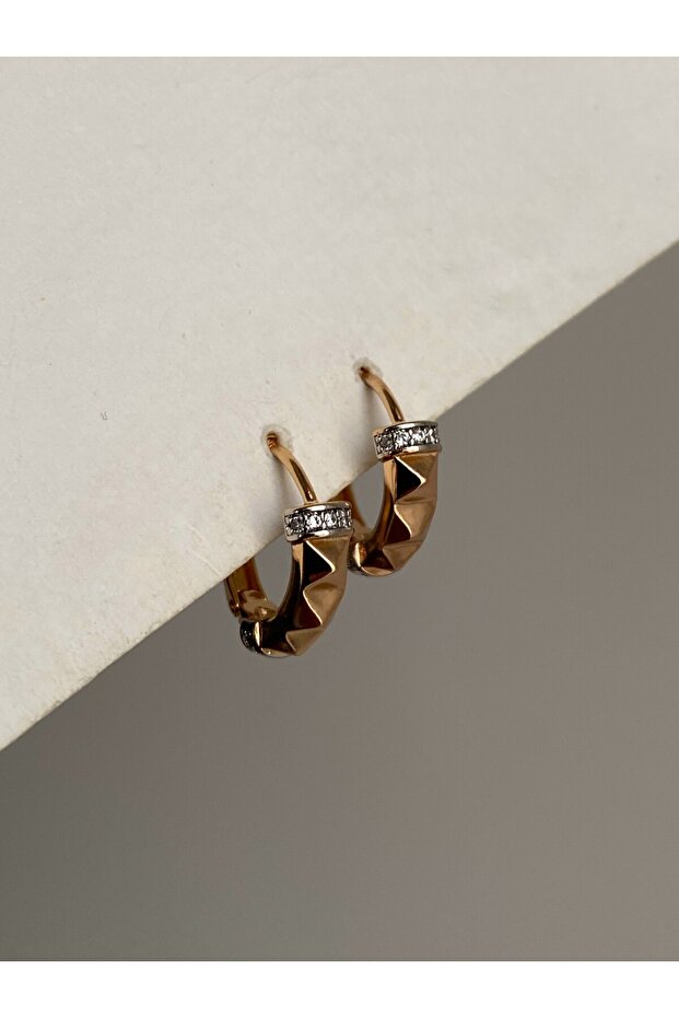 Steel Rose Gold Stone Elegant Wave Hoop Earrings - Does Not Tarnish -