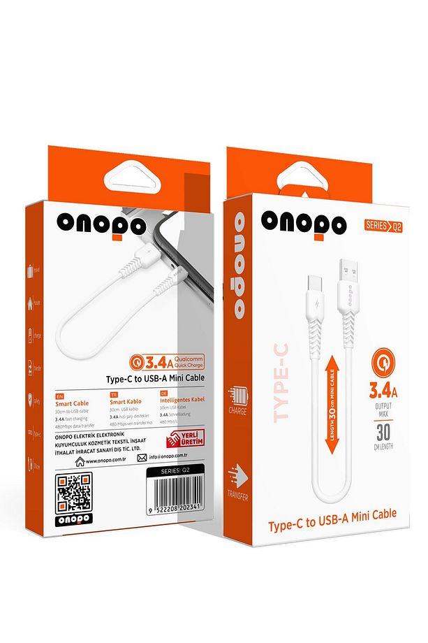 Android Xiaomi Uyumlu Kısa Kablo Type-c To Usb Mini Kablo 3.4a Hızlı Şarj Ve Data Kablosu 30cm- Q2 - 1