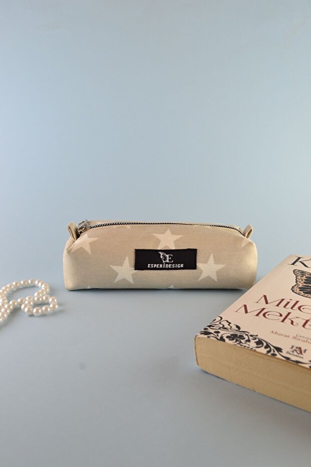 Design Cream Wide Pencil Case Pen Holder Makeup Bag Multi-Purpose Organizer