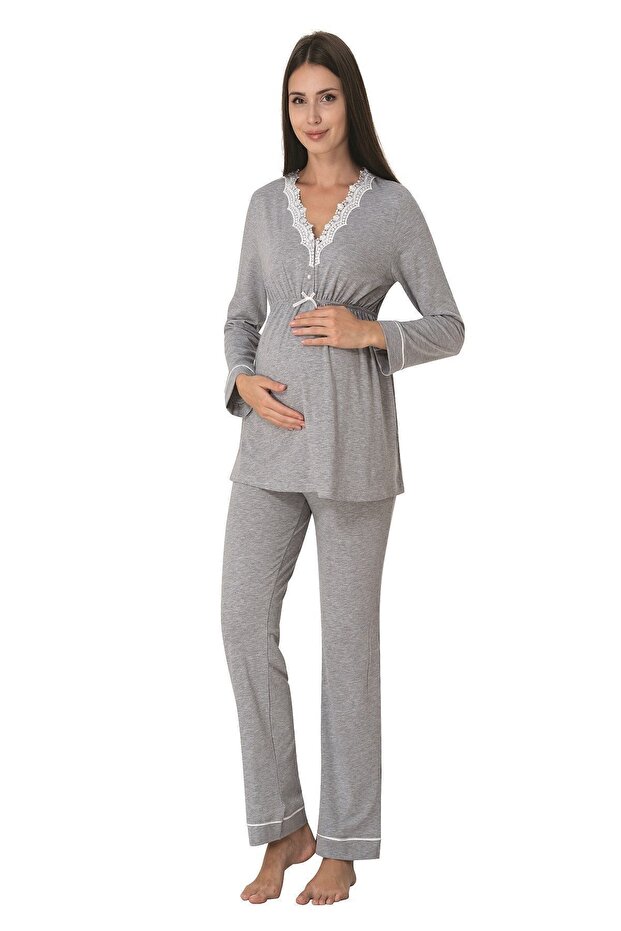 Effortt Gray Maternity Pajama Set