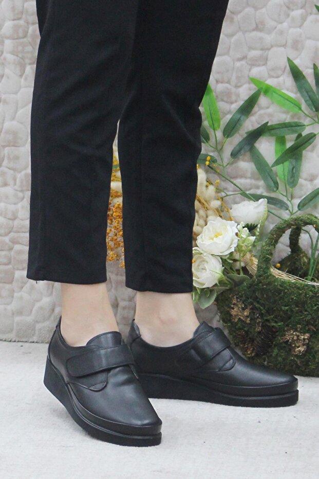 4297 Black Velcro Inner and Outer Genuine Leather Women's Shoes