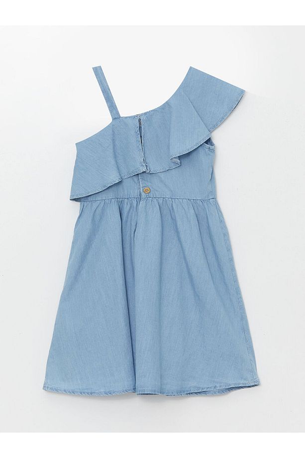 Fırfır Detaylı Basic Kız Çocuk Jean Elbise - 2
