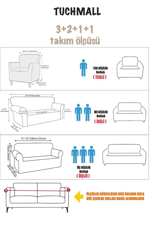 Koltuk Örtüsü 3+2+1+1 Takımı Lastikli Esnek Yıkanabilir Çekyat Kanepe Kılıfı. - 3