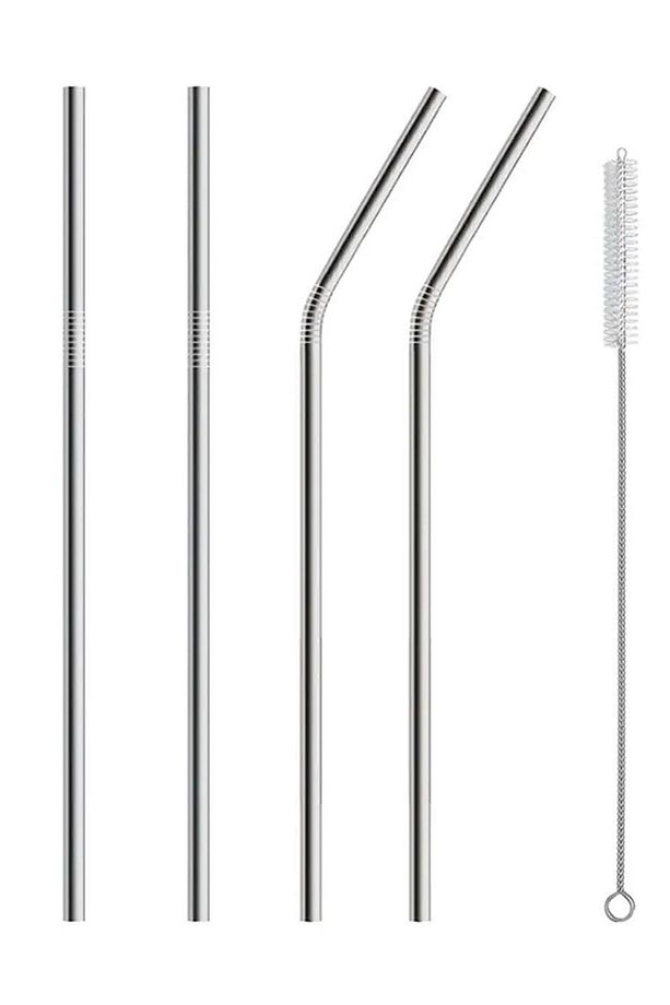 Çelik Pipet Paslanmaz Çelik Metal Meşrubat Pipeti Ve Temizleme Fırçası Setii 5 Parça (ciD) - 3