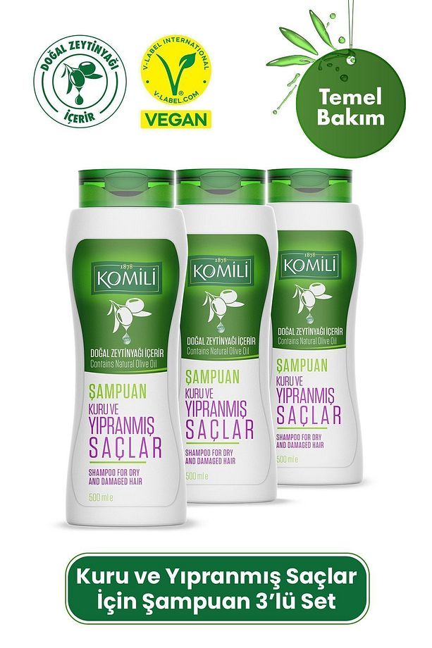 Kuru ve Yıpranmış Saçlar İçin Vegan Temel Bakım Şampuanı 3'lü Set - 3 X 500 ML - 1