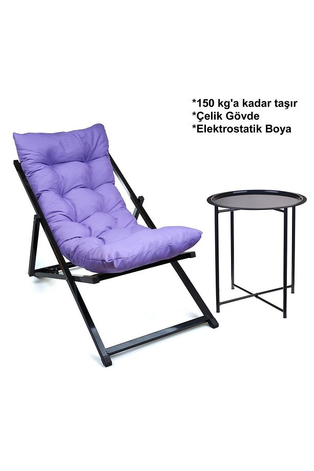 Minderli - Mitrssvaa Şezlong Seti Bahçe&balkon&teras&plaj Katlanır Set - 1 Şezlong 1sehpa - 1