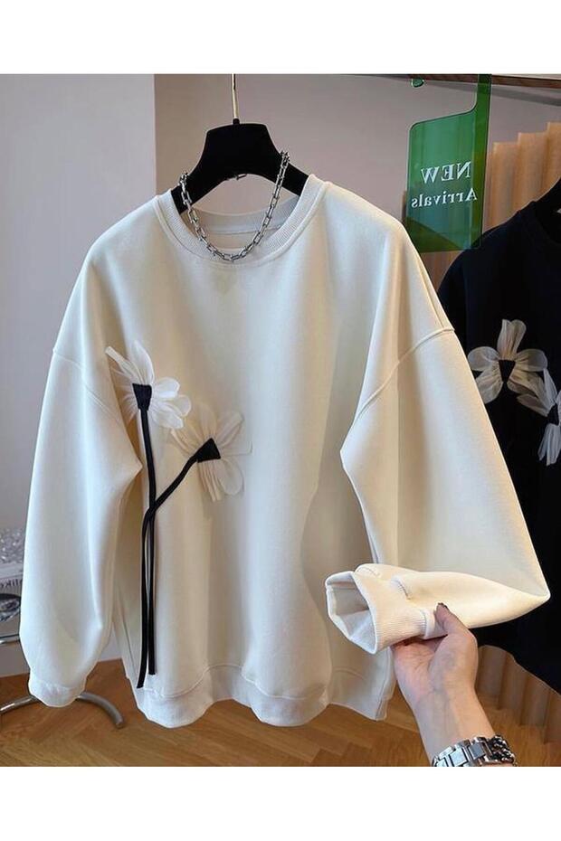 Papatya Aplikeli Sweatshırt - 1
