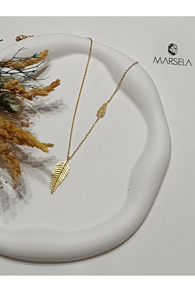 Çelik Simli Yaprak Kolye - 1