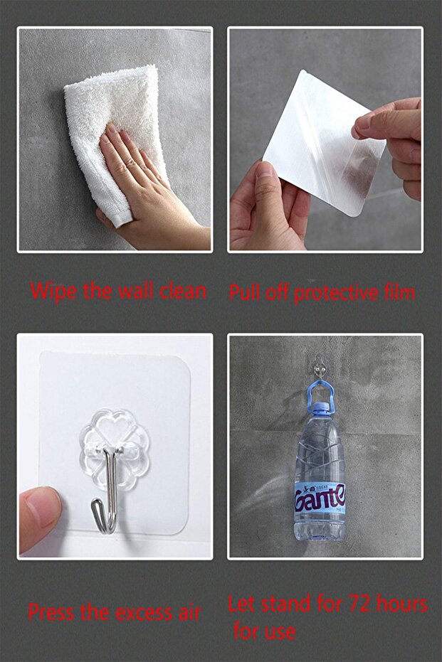 8'li Çok Amaçlı Güçlü Yapışkanlı Şeffaf Askılık Banyo Mutfak Wc Kapı Dolap 180 Açıya Sahip Askılık - 8