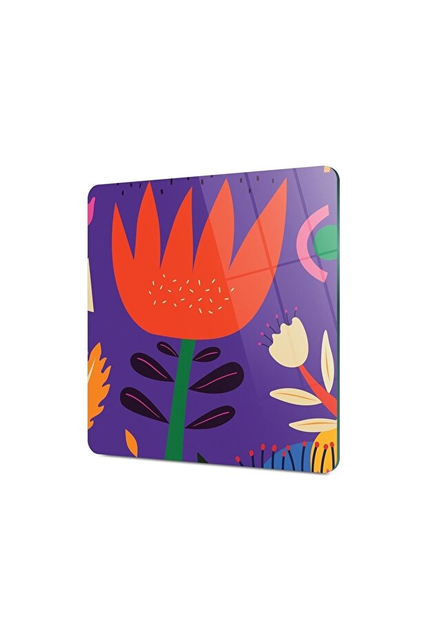 Square Glass Cutting Board with Colorful Tulip Floral Print