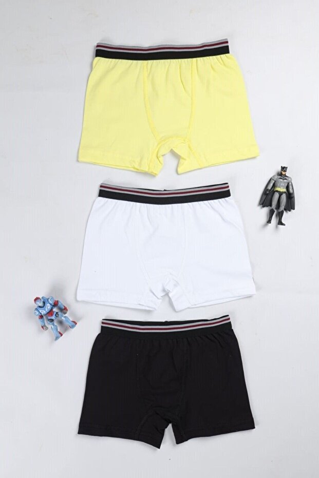 BOY CHILD COTTON 3 COLORS YELLOW BLACK WHITE 3 PACK BOXERS