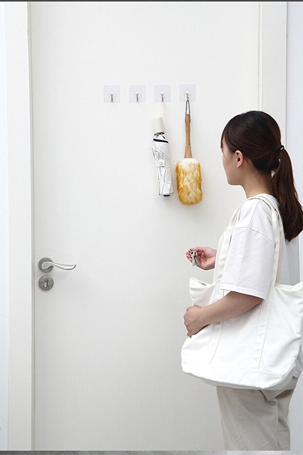 8'li Çok Amaçlı Güçlü Yapışkanlı Şeffaf Askılık Banyo Mutfak Wc Kapı Dolap 180 Açıya Sahip Askılık - 7