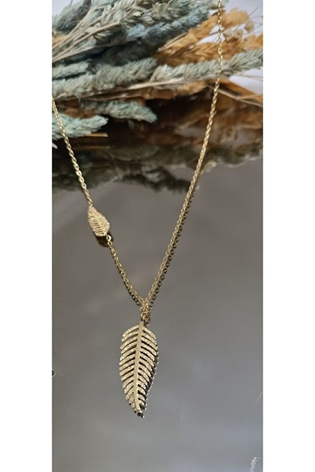 Çelik Simli Yaprak Kolye - 4