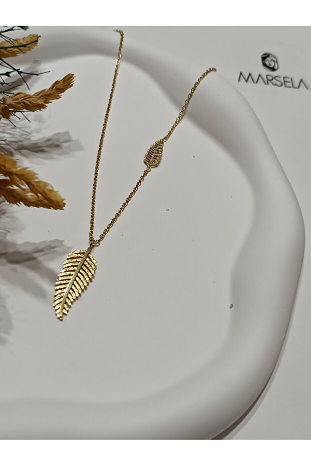 Çelik Simli Yaprak Kolye - 2