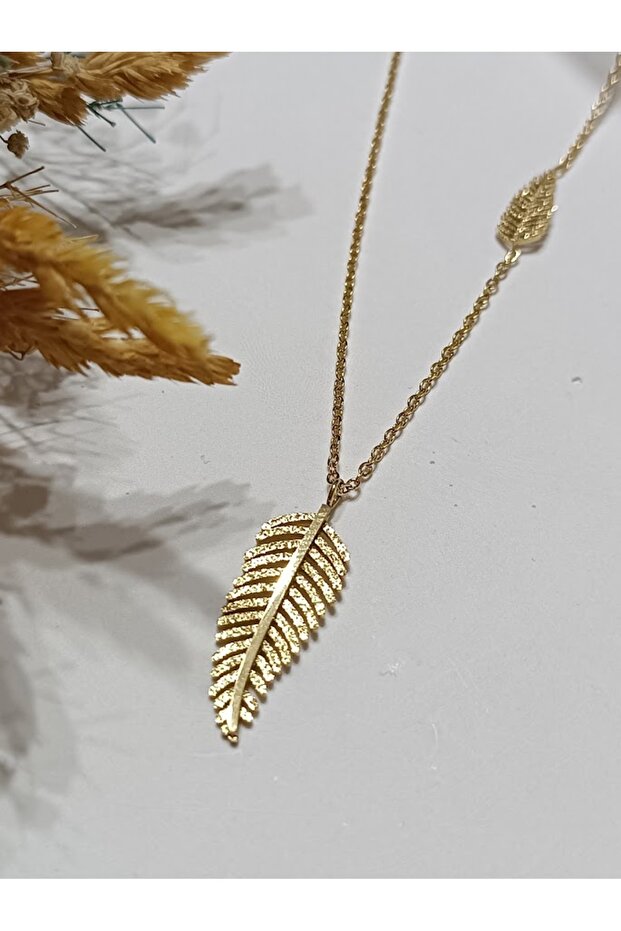Çelik Simli Yaprak Kolye - 5