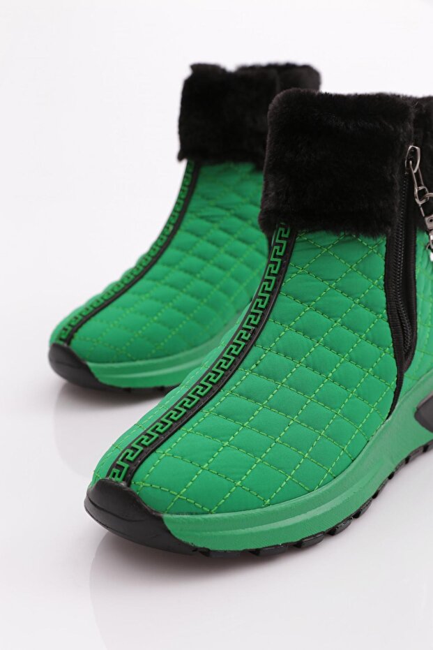Női vastag talpú cipzár részletes szőrme csizma zöld 79633363 - 4