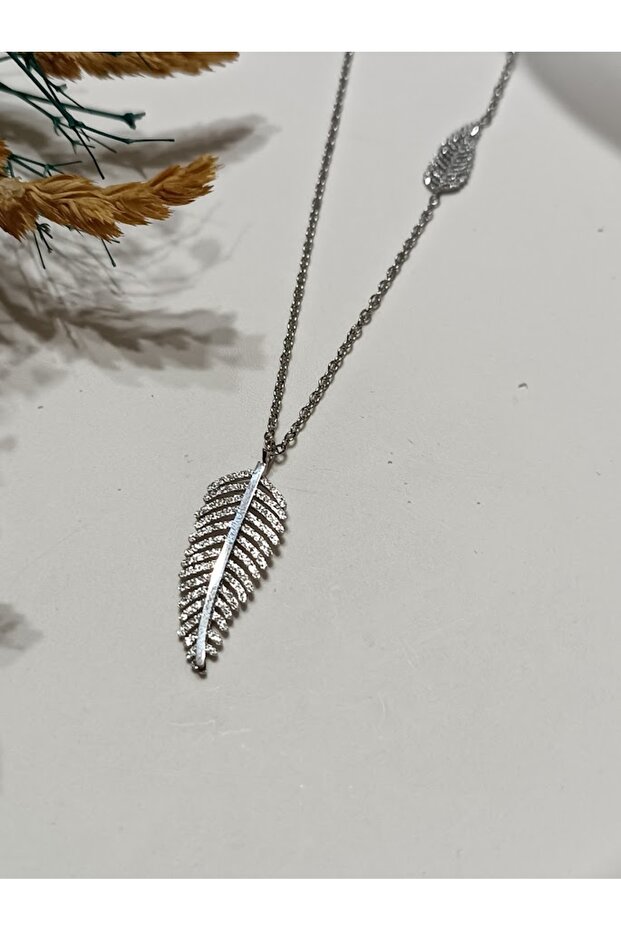 Çelik Simli Yaprak Kolye - 4