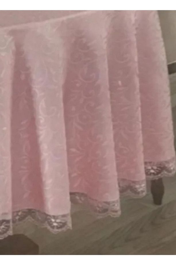 Kdk Fransız Dantelli Dertsiz Masa Örtüsü Yuvarlak Pembe (180) - 2