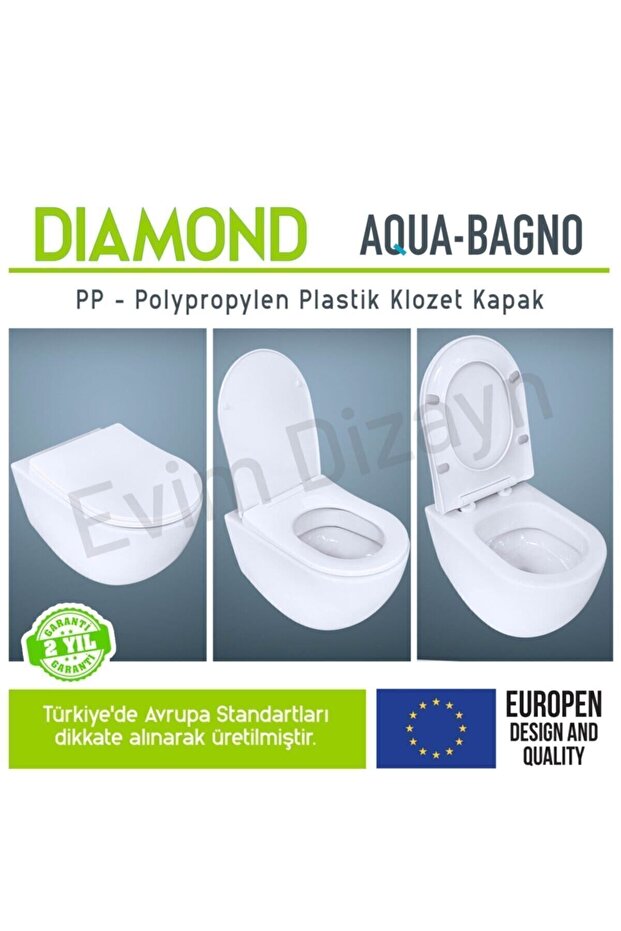, Diamond Klozet Kapağı, Beyaz, Yavaş Kapanan, Pp - 3
