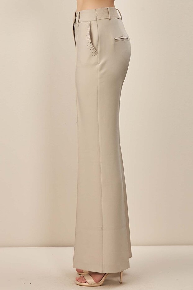 İspanyol Paça Taş Dokuma Pantolon - 5