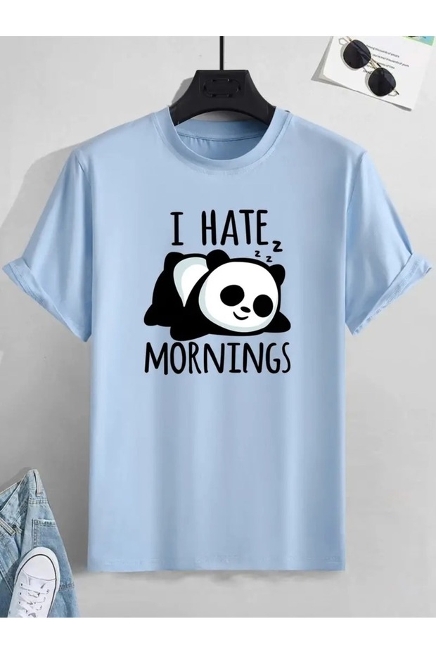 تي شيرت كبير الحجم مطبوع عليه Baby Blue Hate Panda للجنسين