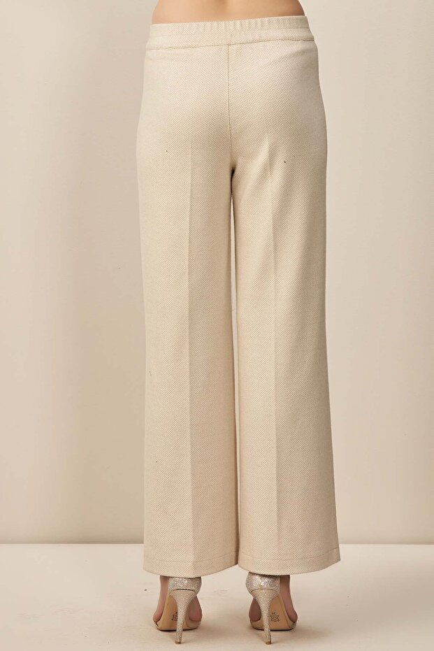 Geniş Paça Bej Örme Pantolon - 8