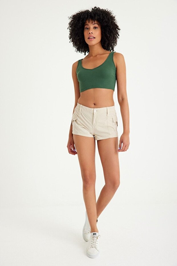 Kemerli Kargo Cep Kadın Mini Şort - 3