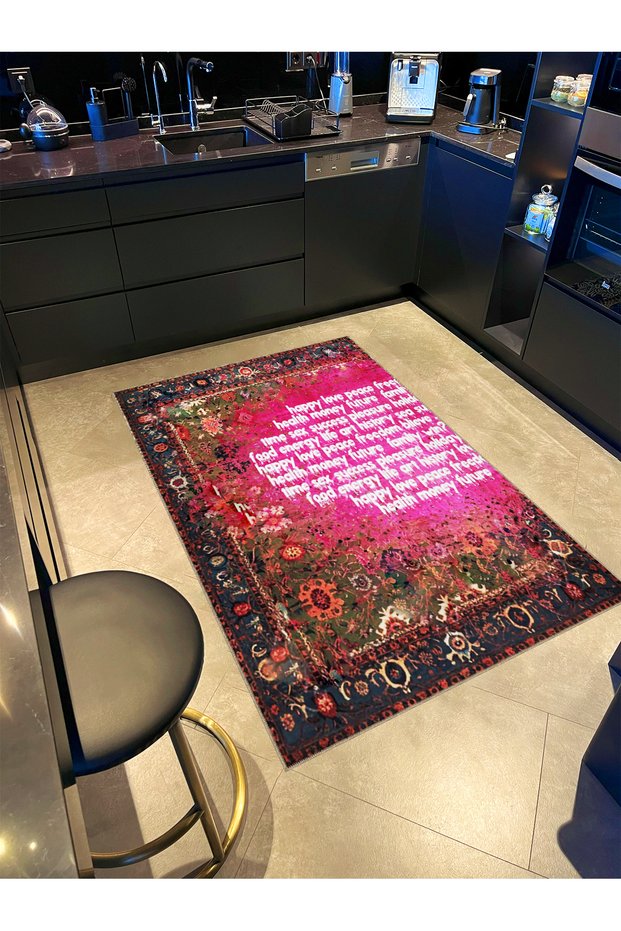 Written Collection Flower Motifs Patterned Creative Modern Decorative Carpet 03