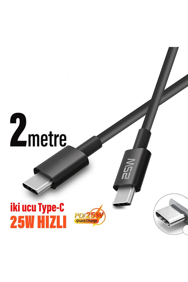25W HIZLI Type-C Şarj Kablosu 2 metre Uzun - 1
