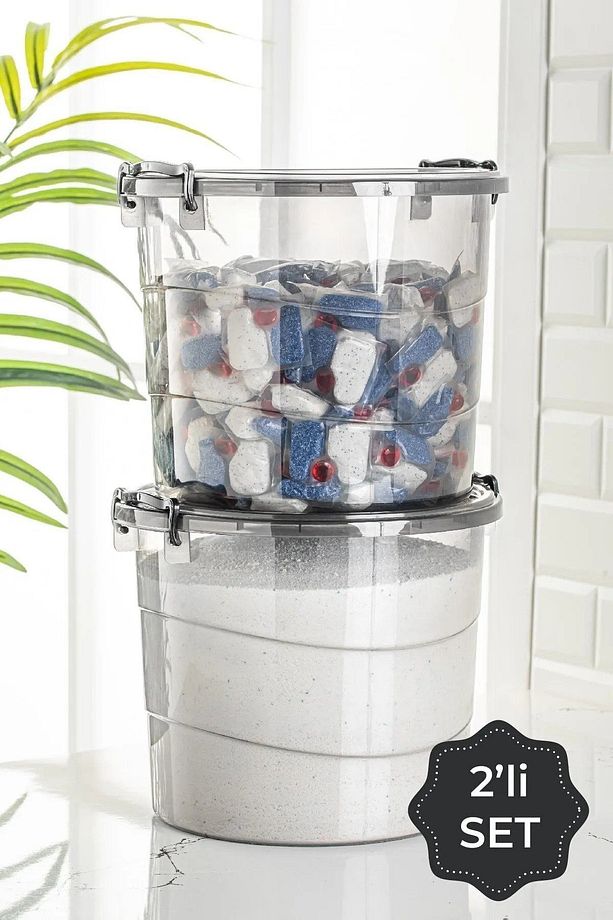 7 Litre 2li Yuvarlak Kulplu Deterjanlık Saklama Kutusu Kabı - Un Bakliyat Kabı - 1