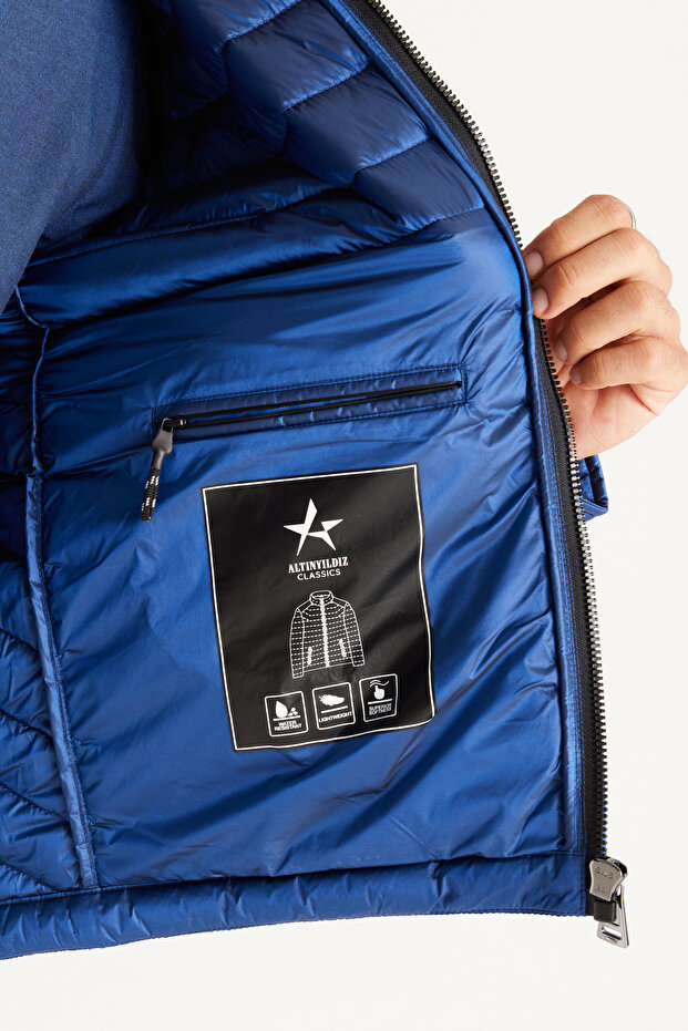Erkek İndigo Standart Fit Normal Kesim Dik Yaka Mont - 3